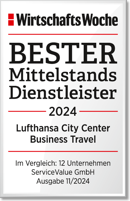 Zertifikat "Bester Mittelstands-Dienstleister" 2024 für Lufthansa City Center Business Travel